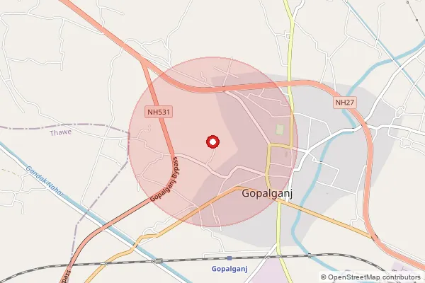 पिनकोड 841441 — Baghibazar Sub Office, Gopalganj द्वारे समाविष्ट केलेले अंदाजे क्षेत्र दर्शवणारा नकाशा