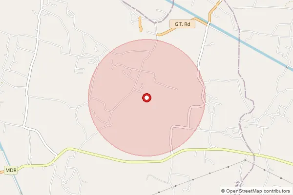 Map showing approximate area covered by Pincode 843106 — Rupauli Bo, Muzaffarpur