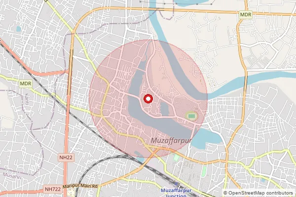 Map showing approximate area covered by Pincode 843118 — Adigopalpur Bo, Muzaffarpur