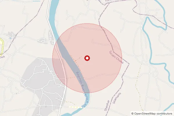 Map showing approximate area covered by Pincode 843325 — Bhulli Bo, Sitamarhi
