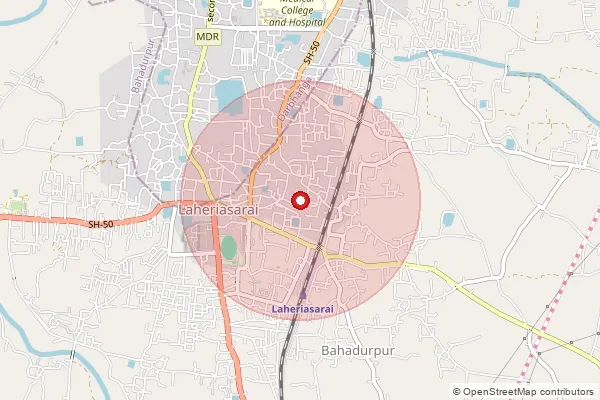 Map showing approximate area covered by Pincode 846001 — Laheriasarai Ho, Darbhanga