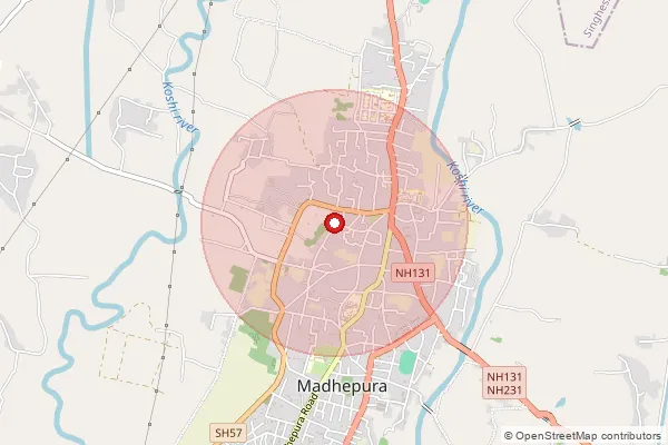 Map showing approximate area covered by Pincode 852112 — Bhatni Bo, Madhepura