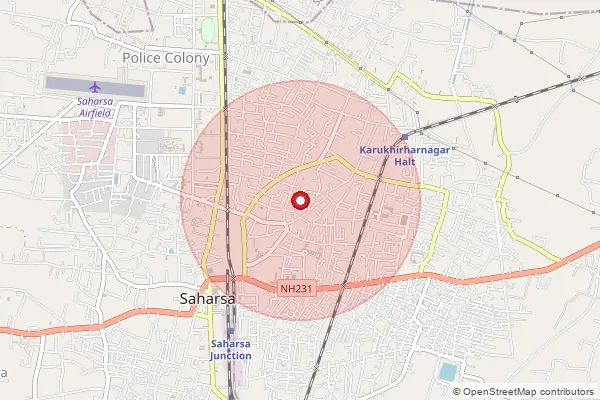 Map showing approximate area covered by Pincode 852123 — Mohanpur Bo, Saharsa